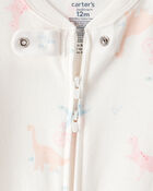 Baby Girl Dinosaur Print 100% Cotton Long-Sleeve 2-Way Zip 1-Piece Pajamas - White, image 2 of 4 slides