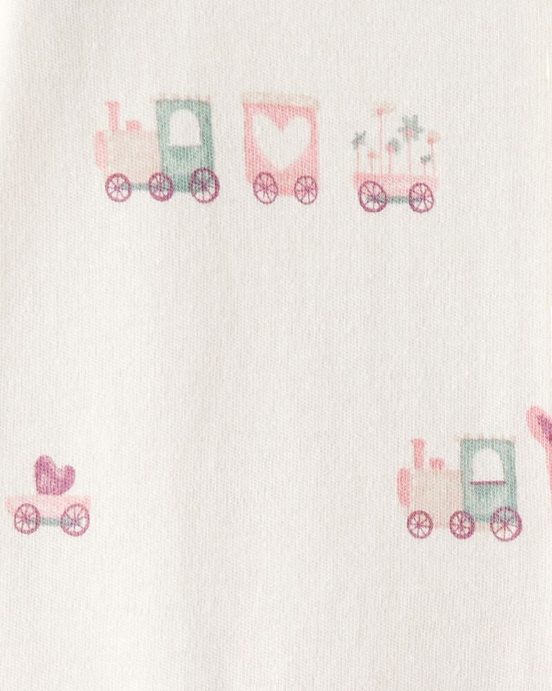 Baby Girl Train Print 100% Cotton Long-Sleeve Snug Fit Sleep & Play Pajamas - Cream, image 3 of 4 slides