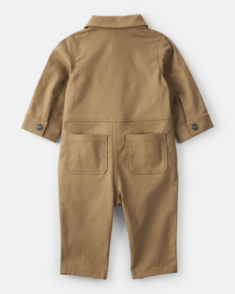 Baby Boy Canvas Long-Sleeve Jumpsuit - Brown, image 2 of 6 slides