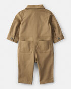 Baby Boy Canvas Long-Sleeve Jumpsuit - Brown, image 2 of 6 slides
