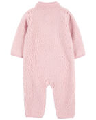Baby Girl Teddy Fleece Long-Sleeve Jumpsuit - Pink, image 2 of 4 slides