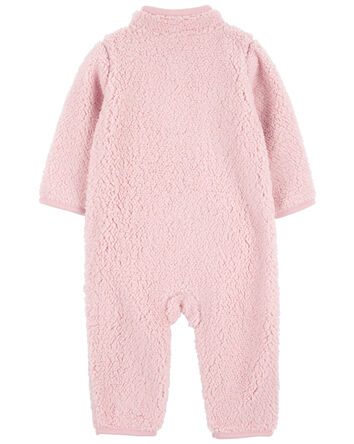 Baby Girl Teddy Fleece Long-Sleeve Jumpsuit - Pink, 