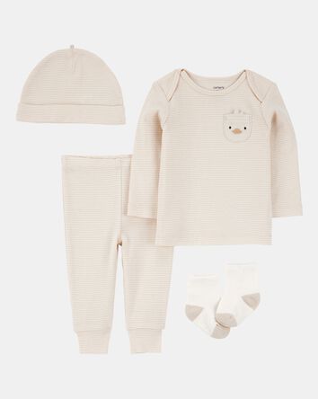 Baby 4-Piece Striped Duck Outfit Set - Brown, 