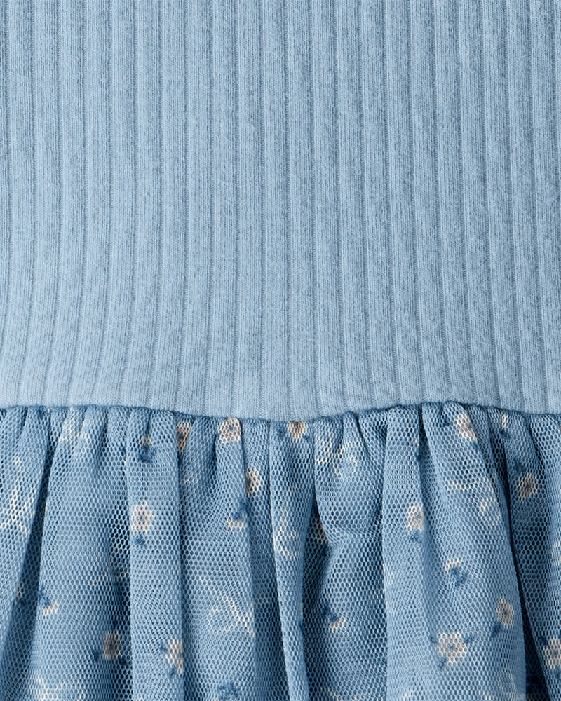 Baby Girl Floral Print Long-Sleeve Dress - Blue, image 4 of 5 slides