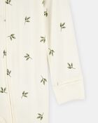 Baby Leaf Print 2-Way Zip PurelySoft Sleep & Play Pajamas - Ivory, image 2 of 6 slides
