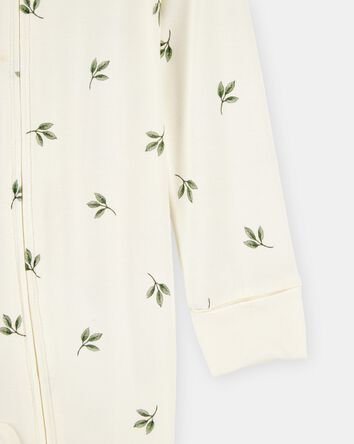 Baby Leaf Print 2-Way Zip PurelySoft Sleep & Play Pajamas - Ivory, 