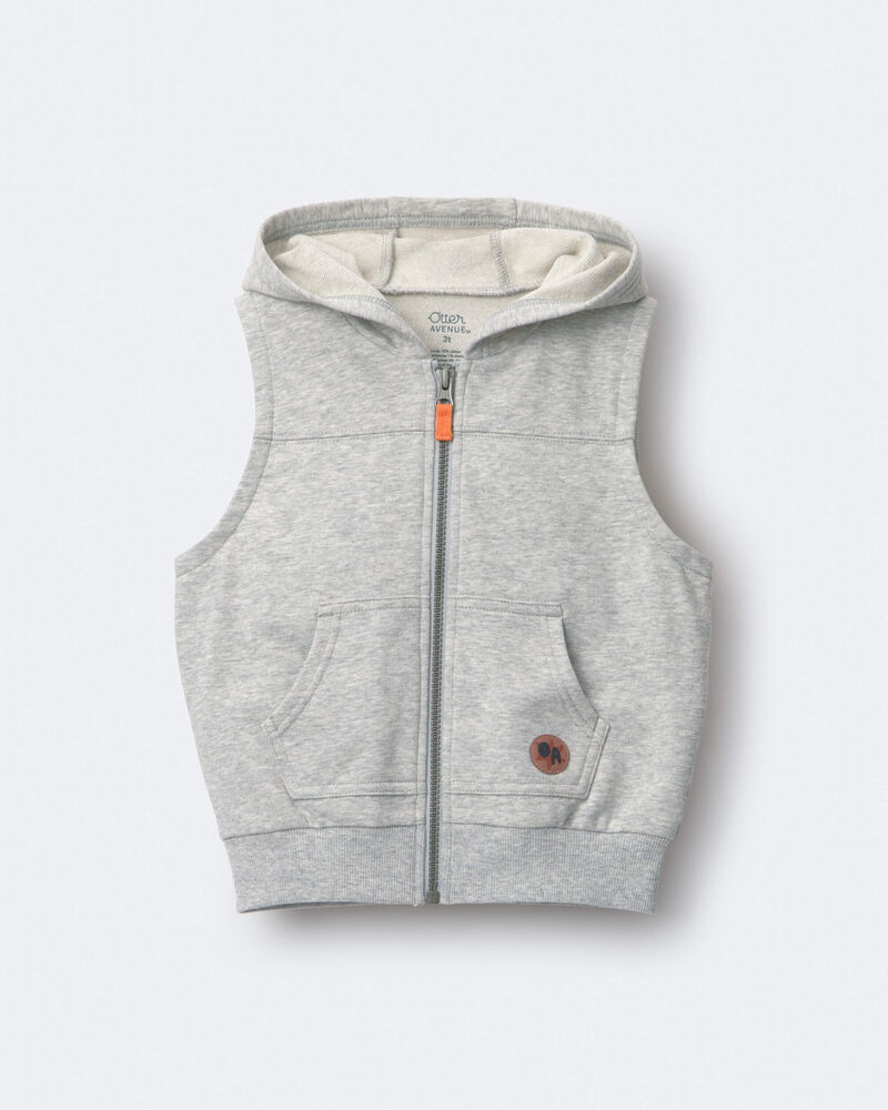 Toddler Boy French Terry Hooded Vest with Pocket - Heather Grey, image 2 of 5 slides