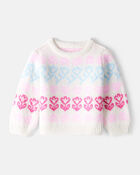Baby Girl Floral Fairisle Sweater- Pink/White, image 1 of 3 slides