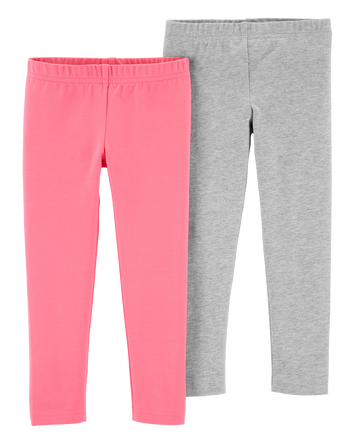 Baby 2-Pack Heather Gray & Pink Cotton Stretch Leggings, 