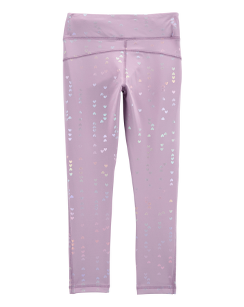 Kid Heart Print High-Rise Leggings - Purple, 