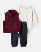 Baby Boy 3-Piece Long-Sleeve Bodysuit, Vest & Denim Pant Set, image 1 of 7 slides