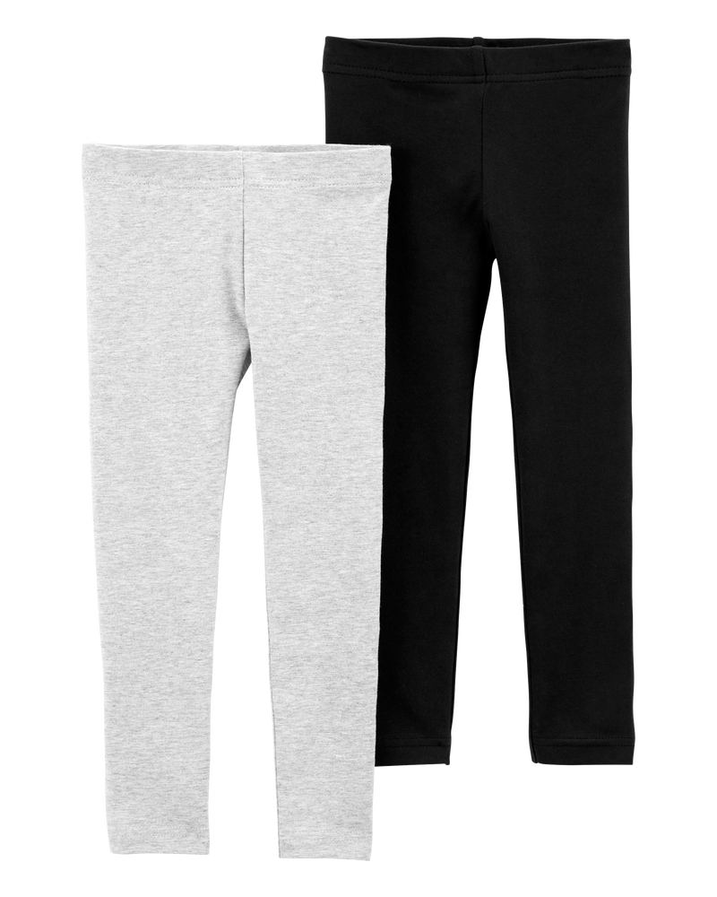 Baby 2-Pack Black & Grey Cotton Stretch Leggings, image 1 of 3 slides