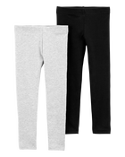 Baby 2-Pack Black & Grey Cotton Stretch Leggings, image 1 of 3 slides
