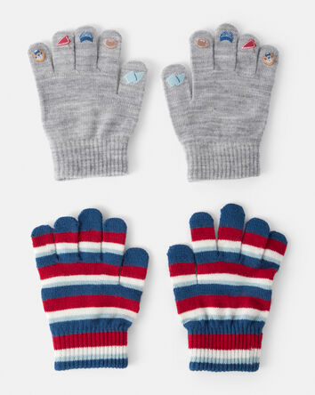 Boys 2-Pack Stripe & Sports Gloves - Blue/Green, 