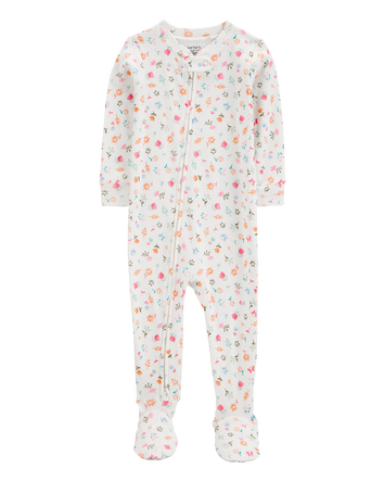 Baby Girl Floral Print Snug Fit Cotton Footie 1-Piece Pajamas - Ivory, 