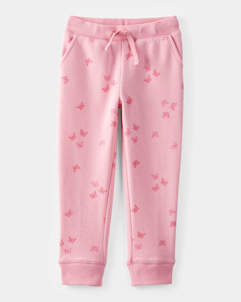 Toddler Butterfly Print Fleece Drawstring Joggers - Pink, image 1 of 6 slides