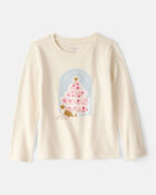 Toddler Girl Christmas Merry & Bright Corgi Long-Sleeve Graphic Tee - Cream, image 1 of 3 slides