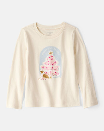 Toddler Girl Christmas Merry & Bright Corgi Long-Sleeve Graphic Tee - Cream, 