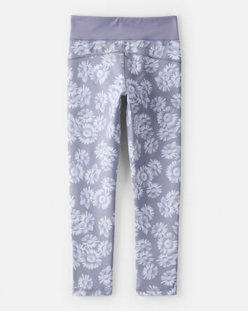 Girls Floral Active Leggings - Purple, 
