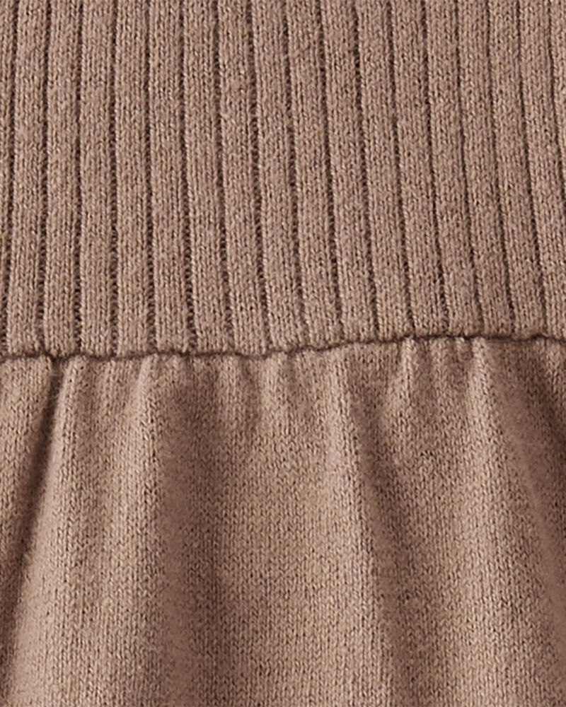 Baby Organic Cotton Ribbed Sweater Knit Dress in Light Brown, image 4 of 5 slides