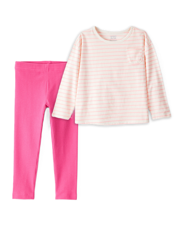 Toddler Girl 2-Piece Striped Long-Sleeve Top & Solid Stretch Leggings Set - Pink/Ivory, 