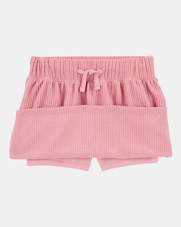 Kid Ribbed Textured Drawstring Skort - Pink, 