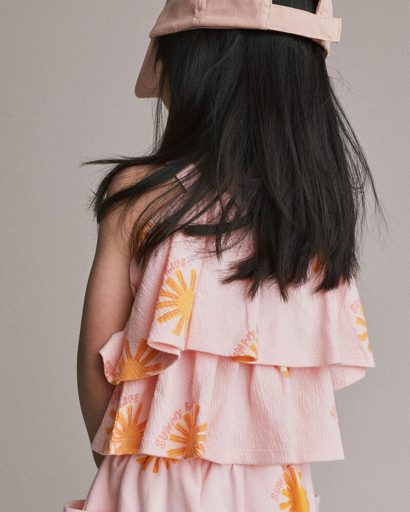 Toddler Girl Off Shoulder Flowy Top in Sunny Life Print - Light Pink, image 4 of 6 slides