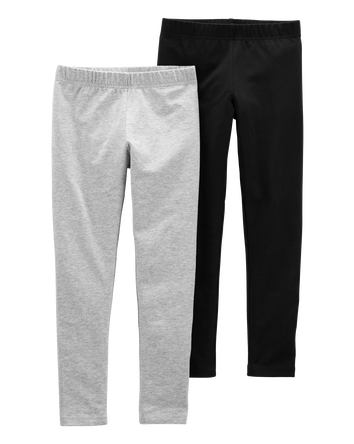 Kid 2-Pack Black & Grey Cotton Stretch Leggings , 