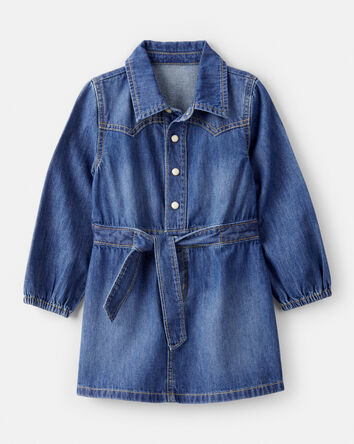 Toddler Girl Cotton Long-Sleeve Denim Dress - Blue, 