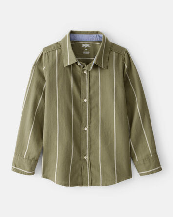 Boys Striped Cotton Long-Sleeve Button-Down Shirt - Green, 