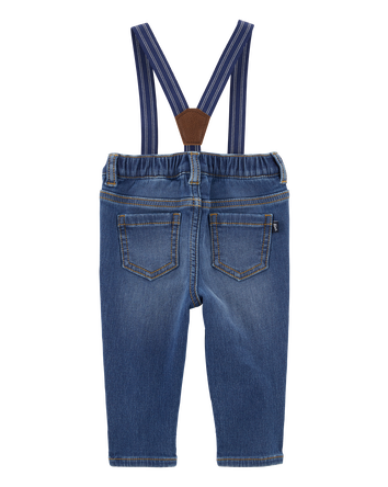 Baby Knit Denim Suspender Pants, 