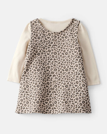 Baby Girl 2-Piece Leopard Print Cotton Long-Sleeve Dress Set - Brown, 