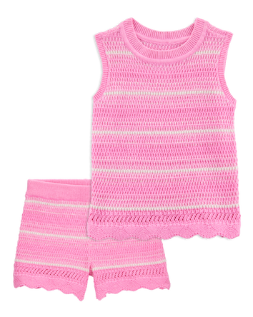 Toddler 2-Piece Striped Crotchet Knit Tank & Shorts Set - Pink, 