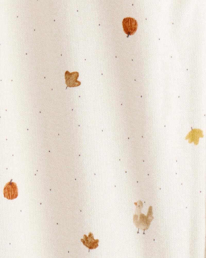 Toddler Thanksgiving 100% Cotton Long-Sleeve Footed 1-Piece Pajamas - Ivory, image 3 of 4 slides