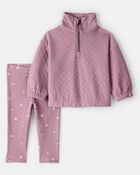 Baby Girl Quilted Quarter-Zip & Floral Legging Set - Purple, image 1 of 4 slides