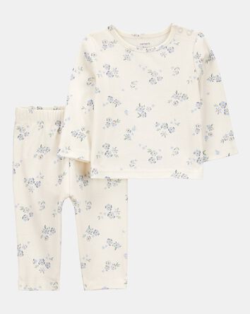 Baby 2-Piece Floral Long-Sleeve Tee & Pant Set - White/Blue, 