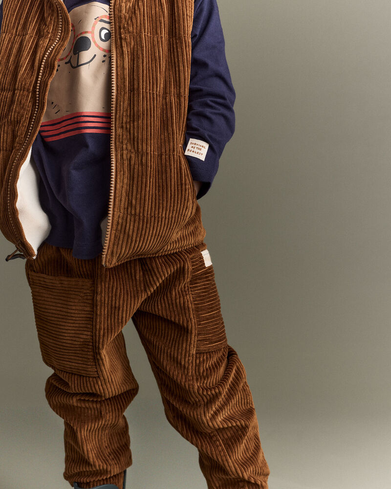 Toddler Zip-Up Corduroy Puffer Vest - Cinnamon, image 5 of 7 slides