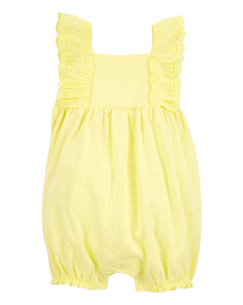 Baby Girl Eyelet Flutter-Sleeve Romper -Yellow, 