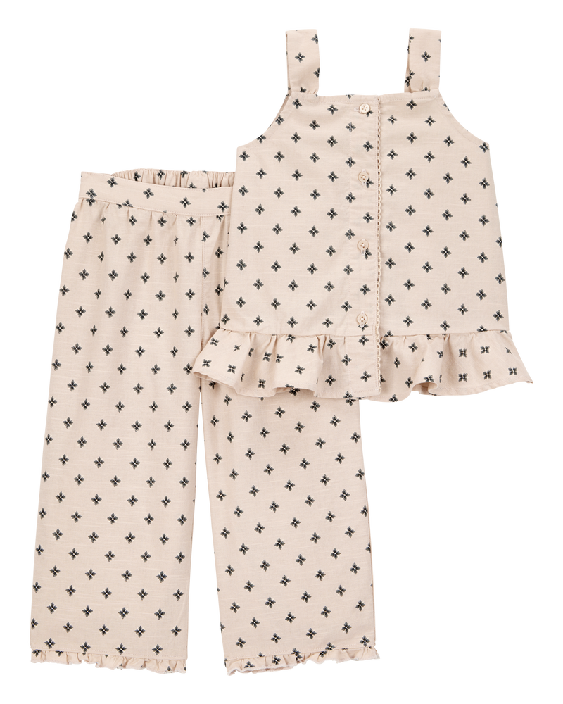 Baby 2-Piece Geo Print Button-Front Tank & Pull-On Pant Set - Tan, image 1 of 3 slides