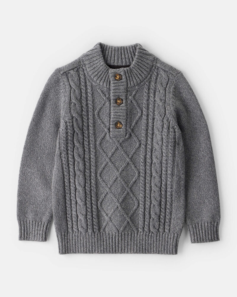 Toddler Boy Cable-Knit Long-Sleeve Sweater - Grey, image 1 of 3 slides
