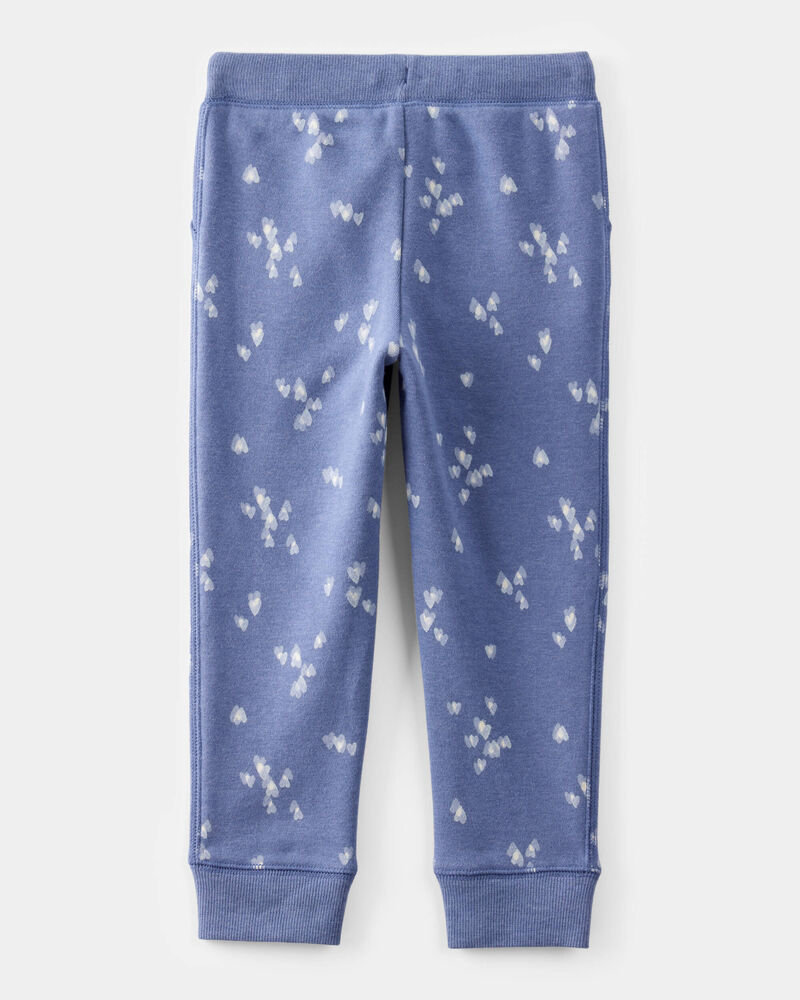 Toddler Girl Heart Print Fleece Drawstring Joggers - Blue, image 2 of 6 slides
