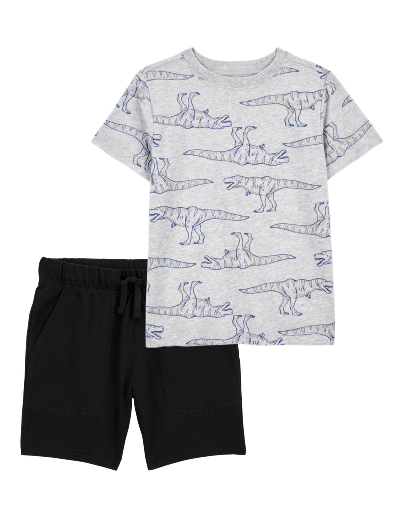 Kid 2-Piece Dinosaur Print Tee & French Terry Shorts Set, image 1 of 6 slides
