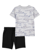 Kid 2-Piece Dinosaur Print Tee & French Terry Shorts Set, image 1 of 6 slides