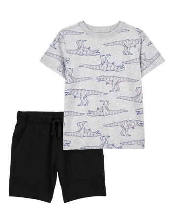 Kid 2-Piece Dinosaur Print Tee & French Terry Shorts Set, 