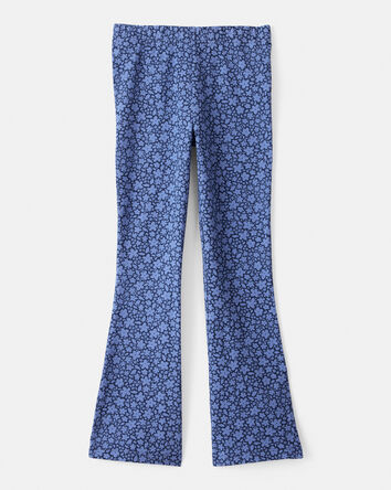 Girls Cotton Floral Stretch Flare Leggings - Purple, 
