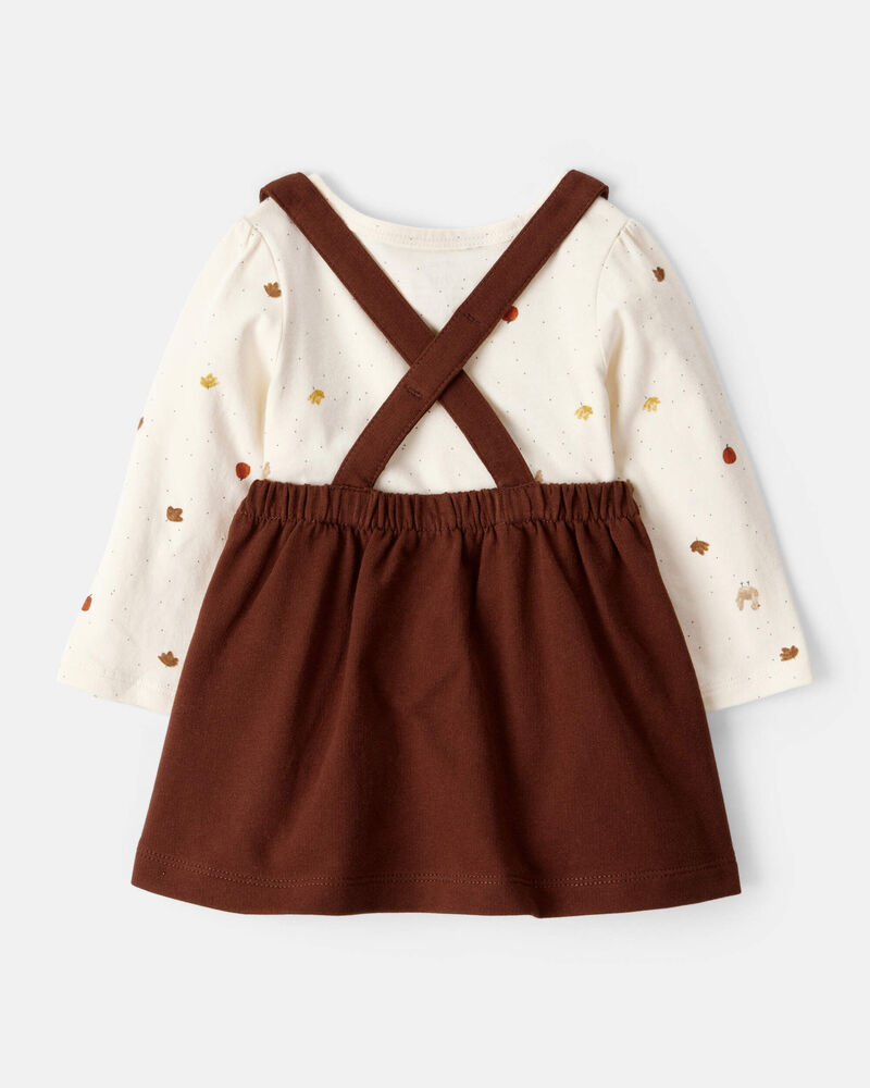 Baby Girl 3-Piece Thanksgiving Print Dress Set - White/Brown, image 2 of 7 slides
