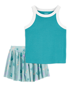 Toddler 2-Piece Ribbed Double Dutch Tank & Active Skort Set - Turquoise, image 1 of 8 slides