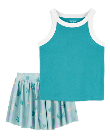 Toddler 2-Piece Ribbed Double Dutch Tank & Active Skort Set - Turquoise, 