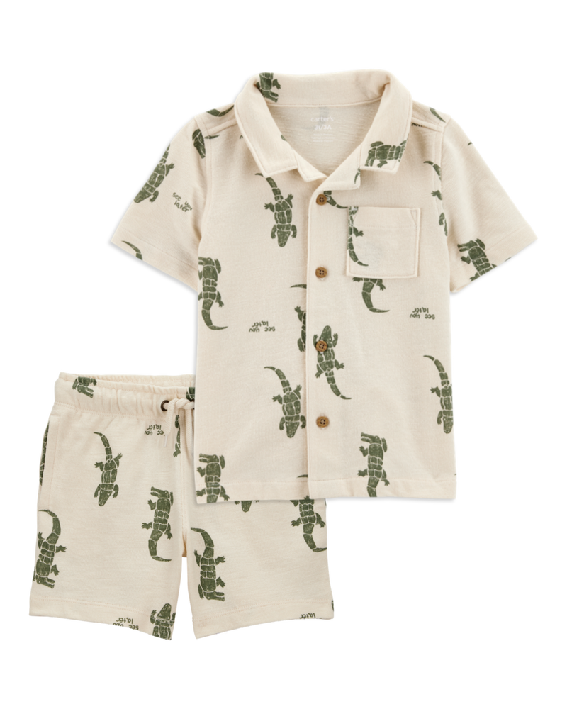 Toddler 2-Piece Alligator Button-Down Shirt & Pull-On Shorts Set, image 1 of 8 slides