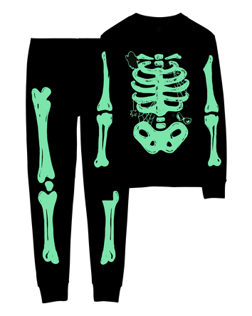 Adult 2-Piece Glow Halloween Skeleton 100%  Cotton Pajamas, 